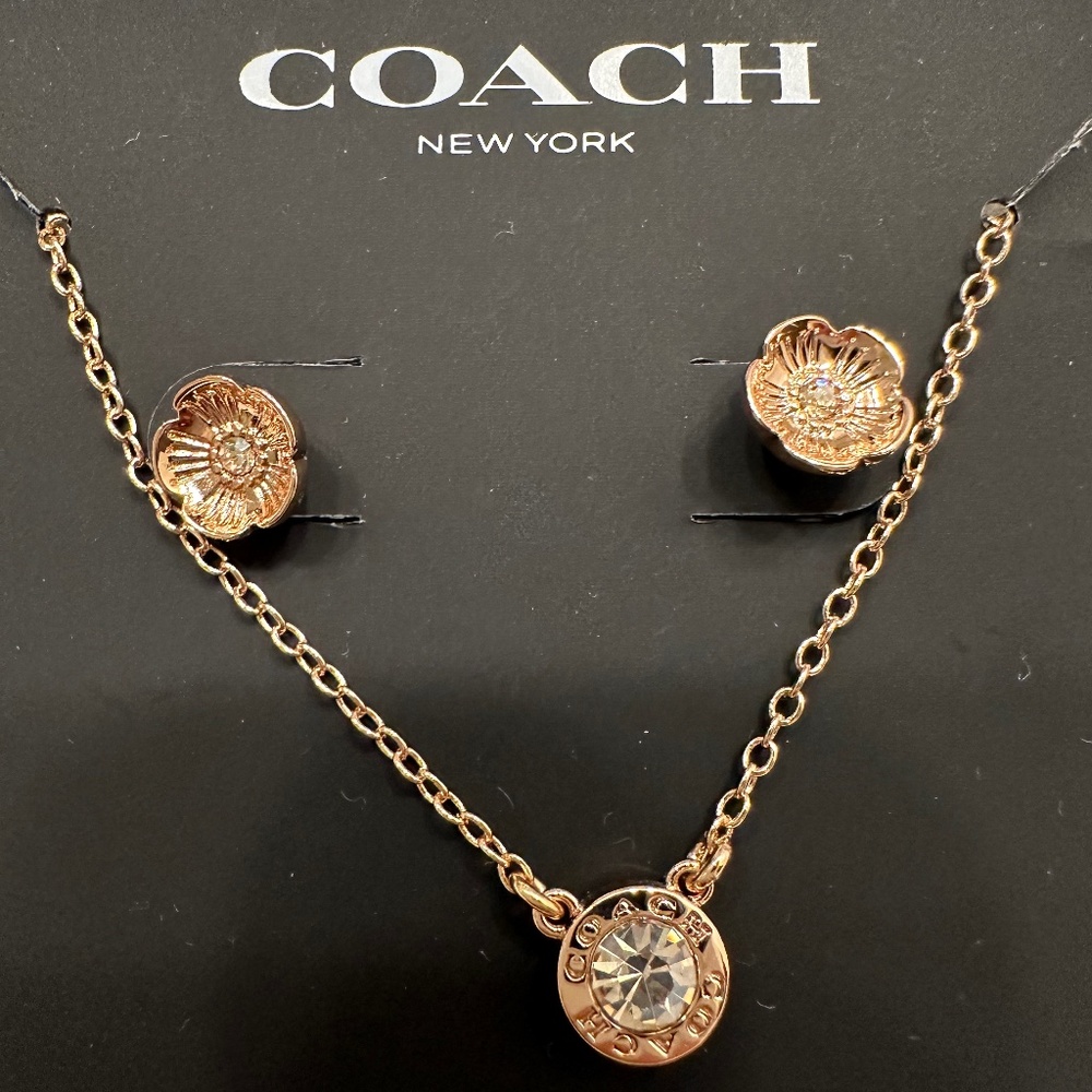 Brand new Coach earring and necklace set - rose gold